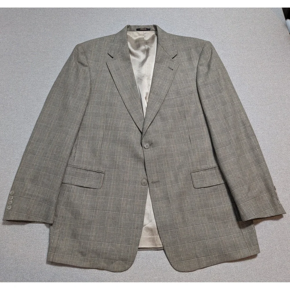Hart Schaffner Marx Men's 42R Blazer Brown Plaid Wool Jacket Coat Made in USA
